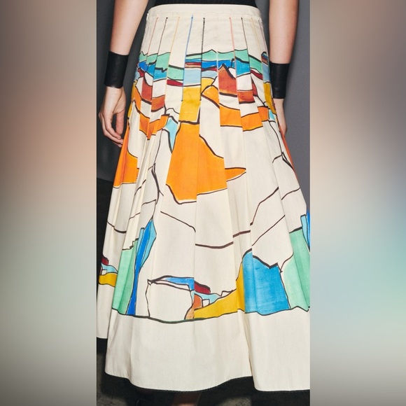 Zara Woman ZW Collection Printed Pleated Midi Skirt – Size XS - Picture 3 of 16